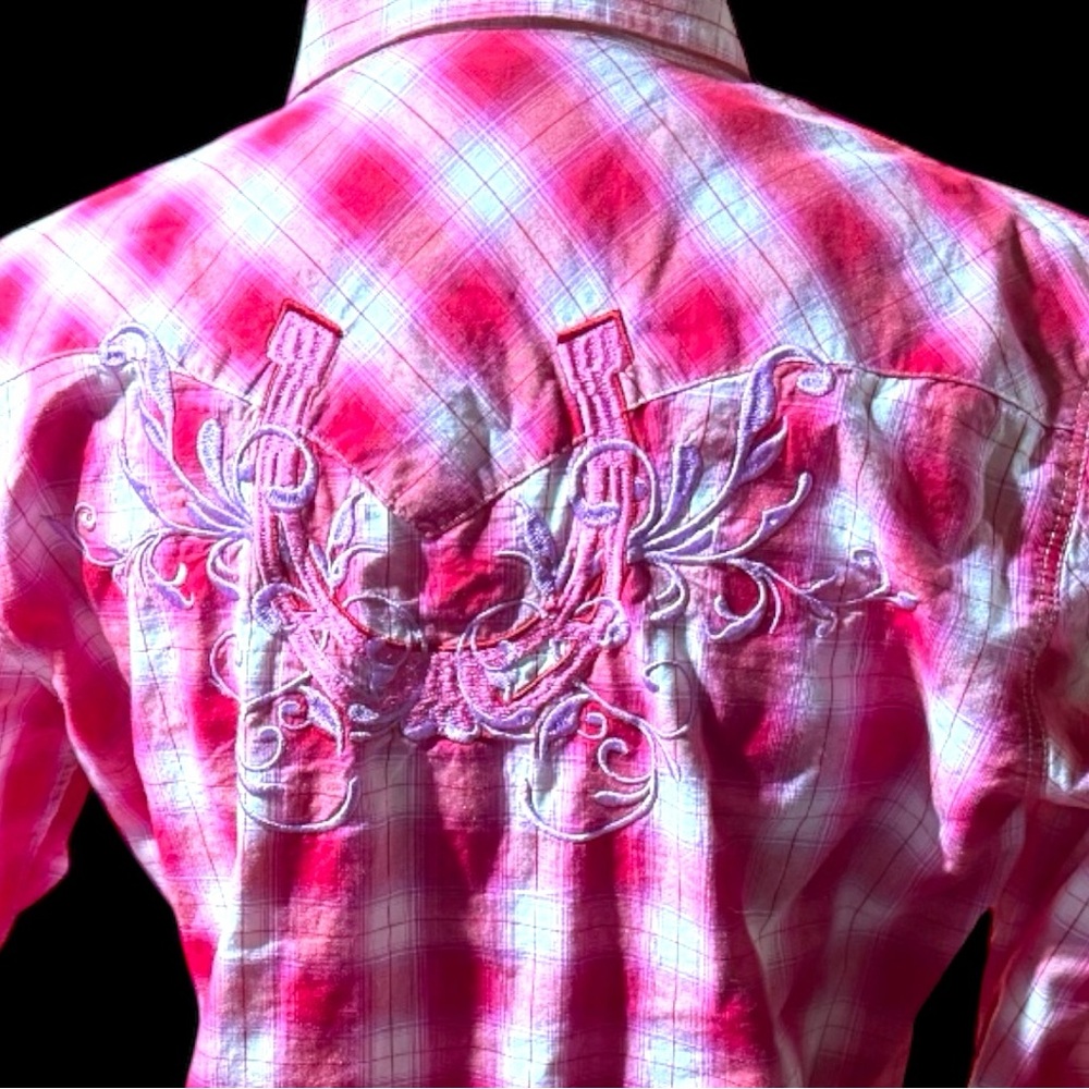 Cowgirl Hardware Women’s Pink Long Sleeve Pearl Snap Western Shirt Size M - Picture 6 of 9